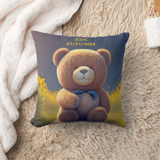 Teddy bear in a meadow, cute  cushion (Blanket)