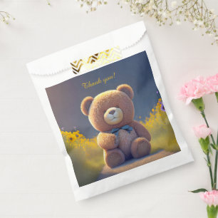 Teddy bear in a meadow, cute custom favour bags