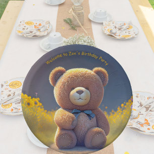 Teddy bear in a meadow, cute custom  paper plate