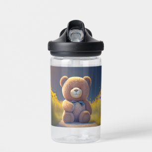 Teddy bear in a meadow, cute custom water bottle