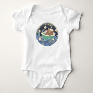 Teddy Bear in Bathtub Boat with Fluffy Monsters Baby Bodysuit