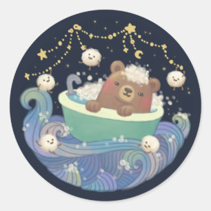 Teddy Bear in Bathtub Boat with Fluffy Monsters Classic Round Sticker
