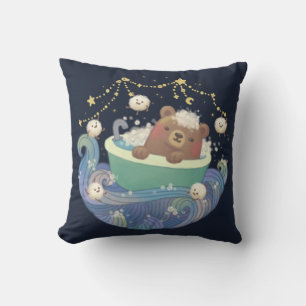 Teddy Bear in Bathtub Boat with Fluffy Monsters Cushion