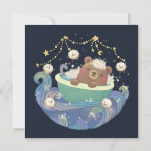 Teddy Bear in Bathtub Boat with Fluffy Monsters Invitation