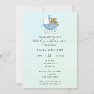 Teddy Bear In Buggy Baby Shower Invitation