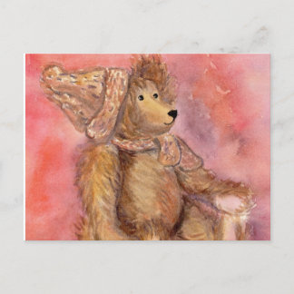 Teddy bear in cap and scarf postcard