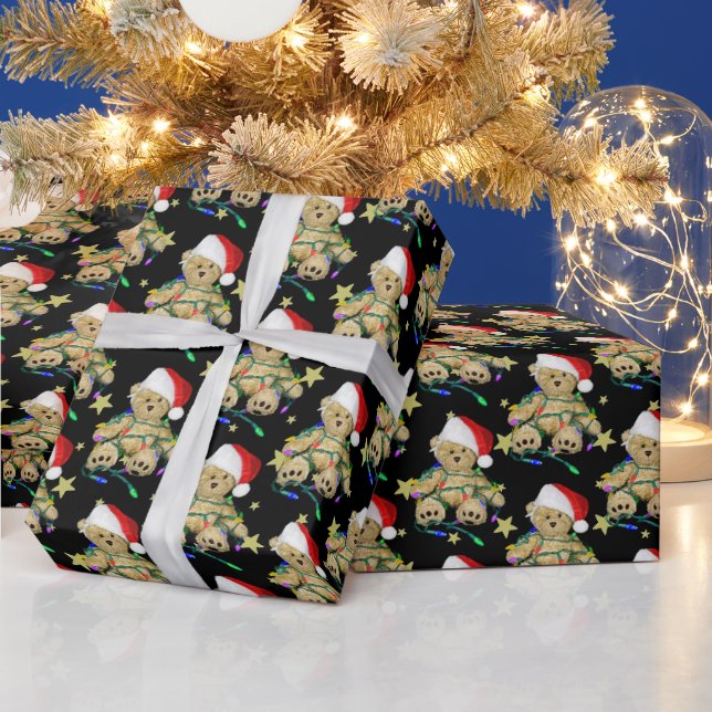 Teddy Bear In Christmas Lights   Wrapping Paper (Holidays)