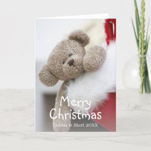 Teddy bear in Christmas stocking Holiday Card
