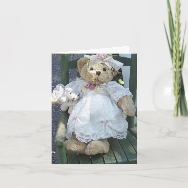 Teddy Bear in dress w/ Doll Dog Chair Notecards (Front)