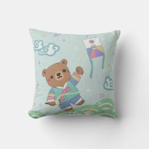 Teddy Bear in Hanbok: Kite Flying Cushion