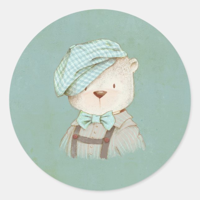 Teddy Bear in Hat Cute Sweet Adorable Whimsy Classic Round Sticker (Front)