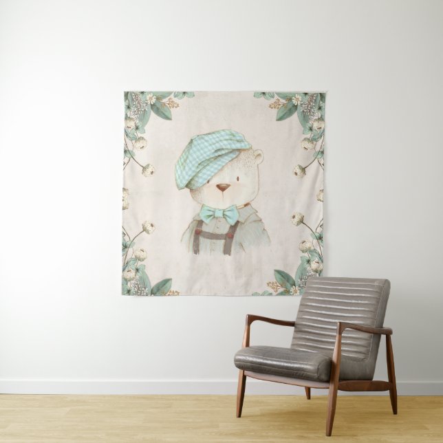 Teddy Bear in Hat Cute Sweet Adorable Whimsy Tapestry (In Situ)