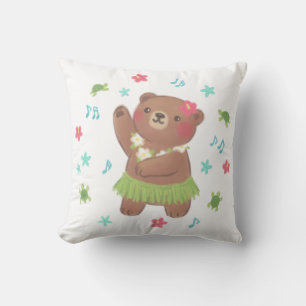 Teddy Bear in Hawaii Illustration Cushion