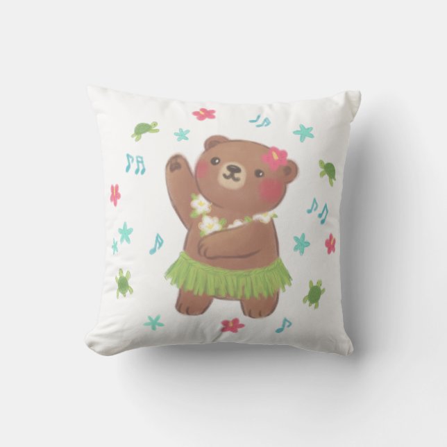 Teddy Bear in Hawaii Illustration Cushion (Front)