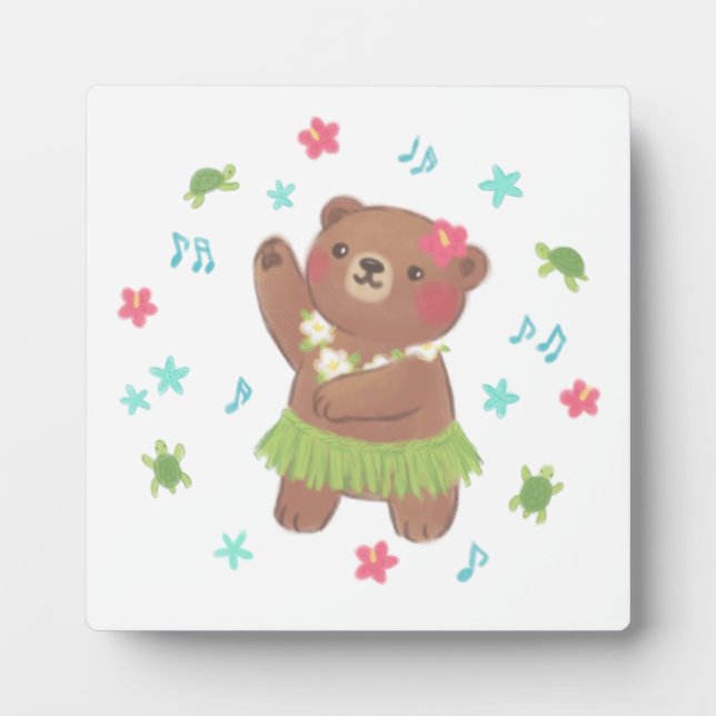 Teddy Bear in Hawaii Illustration Plaque (Front)