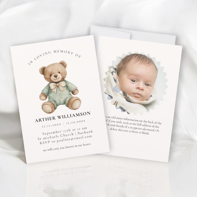 Teddy Bear "In Loving Memory" Child Memorial Card (Creator Uploaded)