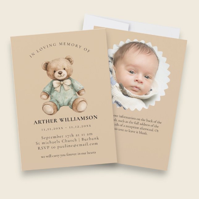 Teddy Bear "In Loving Memory" Infant Loss Memorial Invitation (Creator Uploaded)
