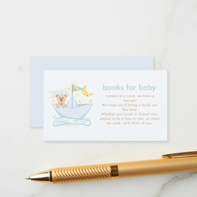 Teddy Bear in Paper Boat Baby Shower Enclosure Card (Front/Back In Situ)