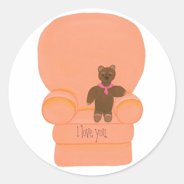 Teddy Bear in Peach Chair, I love you, stickers (Front)