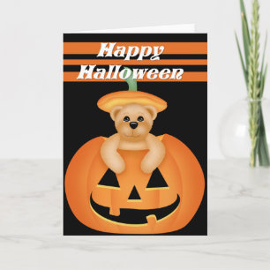Teddy Bear in Pumpkin Happy Halloween Card