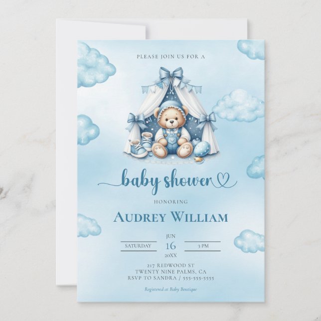 Teddy Bear In Tent Baby Shower Invitation (Front)