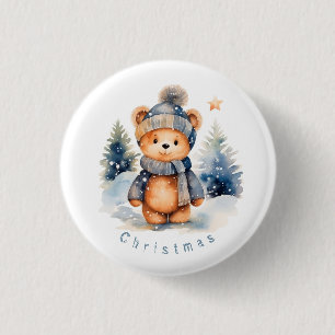 Teddy bear in the forest, personalised 3 cm round badge