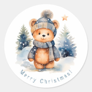 Teddy bear in the forest, personalised classic round sticker