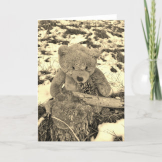 Teddy Bear in the Holly,Sepia tone Holiday Card