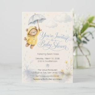 Teddy Bear in the Rain Baby Shower Invitation