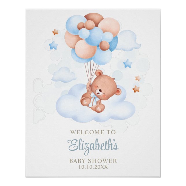 Teddy Bear in the Sky Baby Shower  Poster (Front)