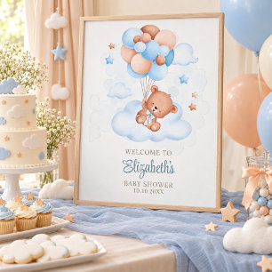 Teddy Bear in the Sky Baby Shower  Poster