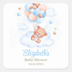 Teddy Bear in the Sky Baby Shower  Square Sticker