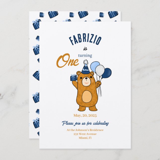 Teddy bear invitation (Front/Back)