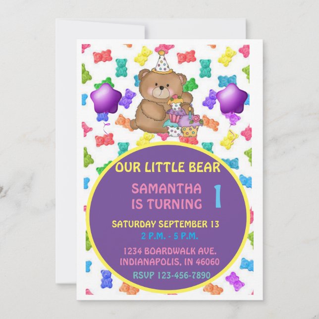 Teddy Bear Invitation | Kids invitation (Front)