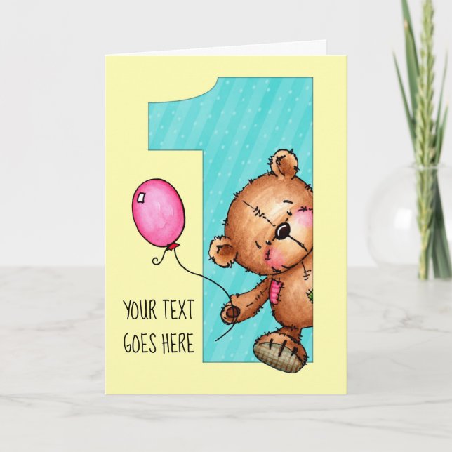 Teddy Bear is Turning One!  Happy Birthday Card (Front)