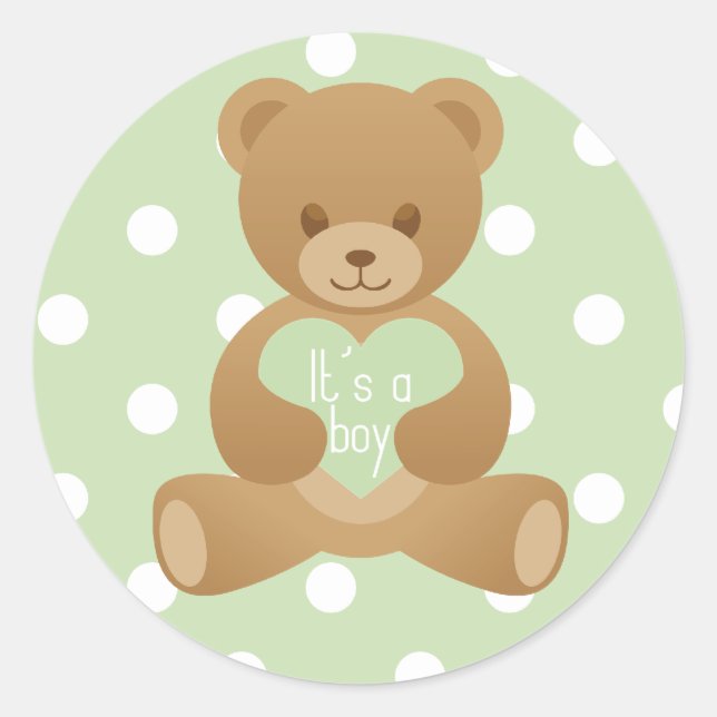 Teddy bear "It"s a boy" green sticker (Front)
