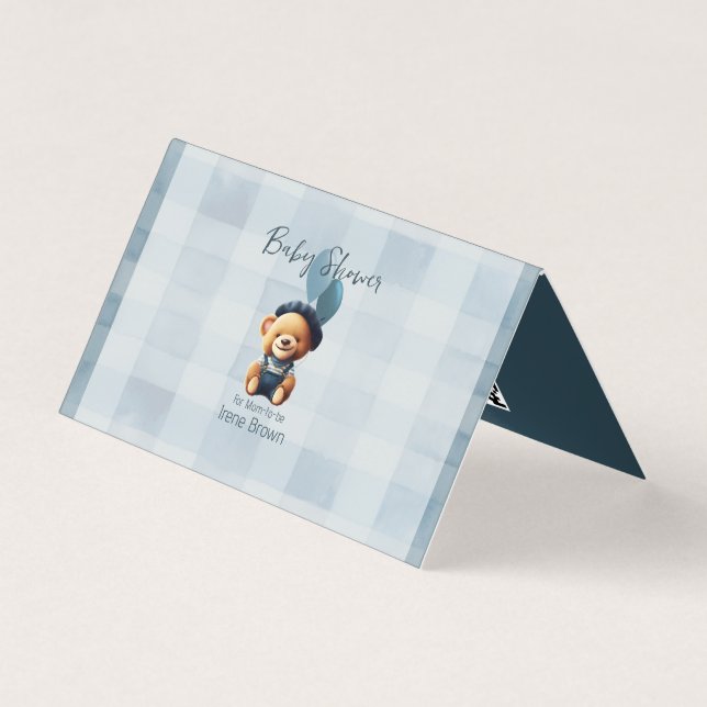 Teddy Bear Jean Baby Shower Blue Enclosure Card (Front)