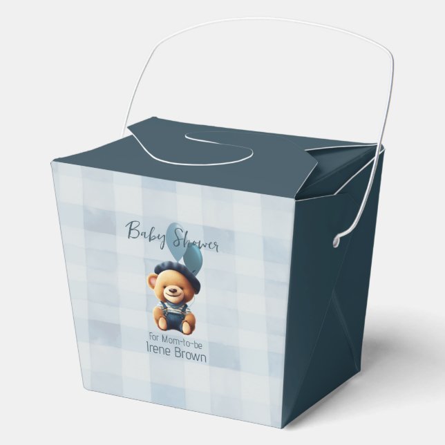 Teddy Bear Jean Baby Shower Blue Favour Box (Front)