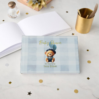 Teddy Bear Jean Baby Shower Blue Guest Book