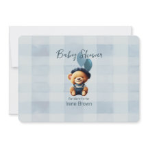 Teddy Bear Jean Baby Shower Blue Invitation