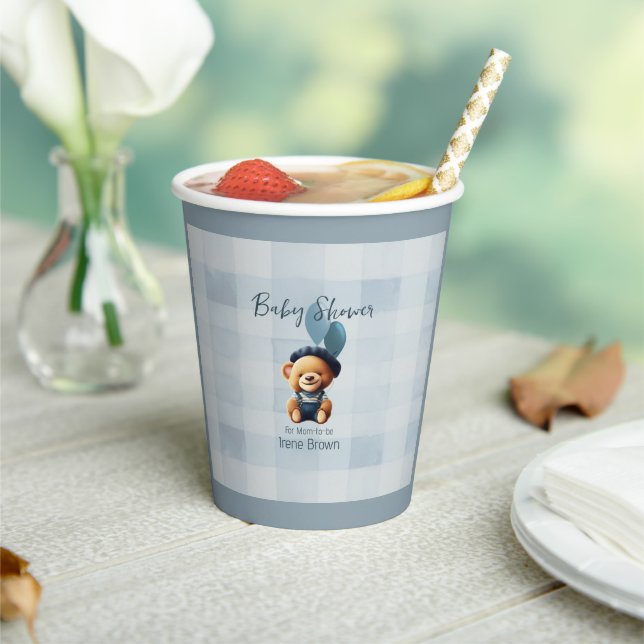 Teddy Bear Jean Baby Shower Blue Paper Cups (Insitu)