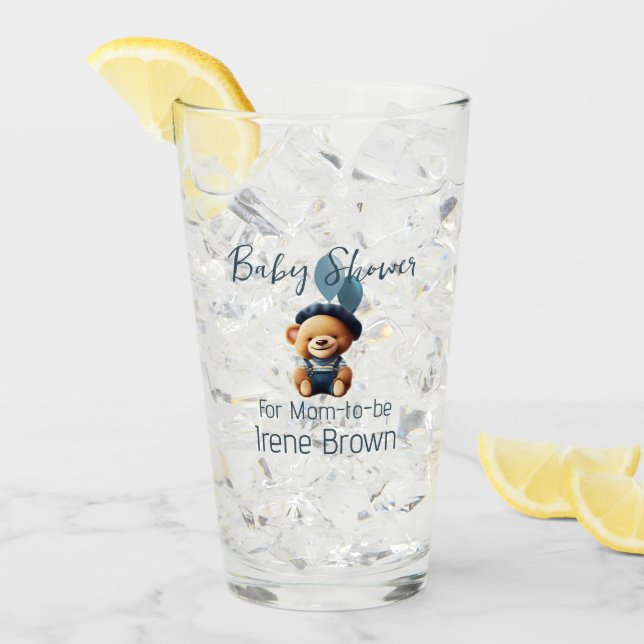 Teddy Bear Jean Baby Shower Glass (Front Ice)