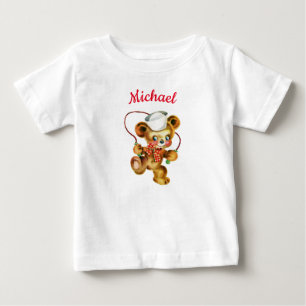 Teddy Bear jumping Rope personalised name Baby T-Shirt