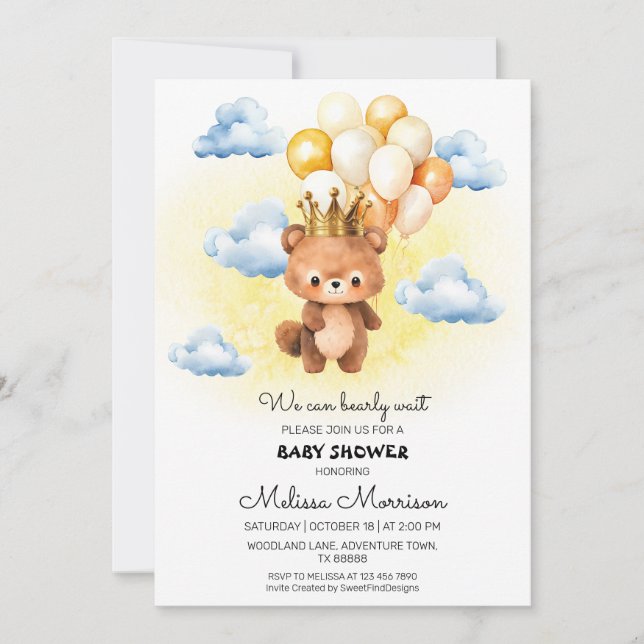 Teddy Bear King Baby Boy Shower Invitation (Front)