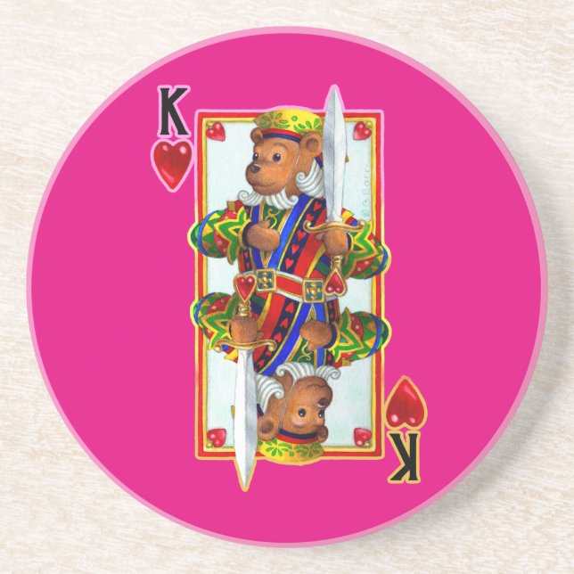 Teddy Bear King of Hearts Coaster (Front)