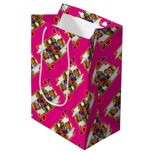 Teddy Bear King of Hearts Gift Bag (Front Angled)