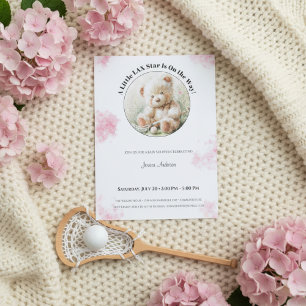 Teddy Bear Lacrosse Baby Shower Girl Invitation 