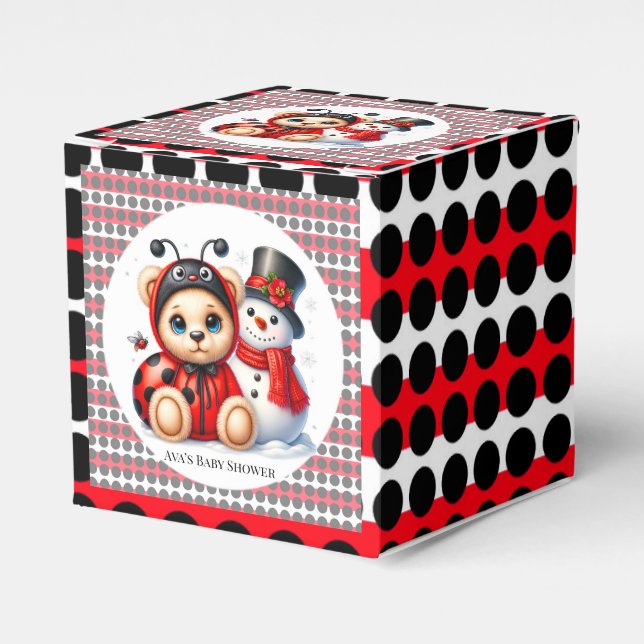 Teddy Bear Ladybug with Snowman Baby Shower Favour Box (Front Side)