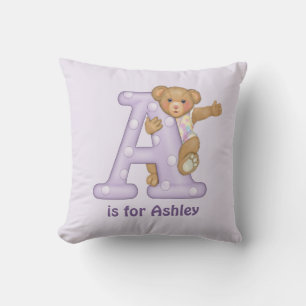 Teddy Bear Letter A Monogram Pillow