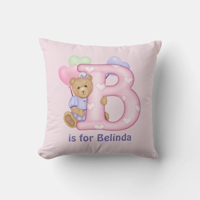 Teddy Bear Letter B Monogram Pillow (Front)
